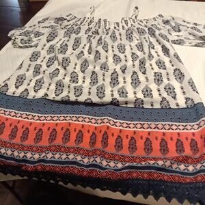 Trixxi Women's Floral Dress 2X Multicolor Spaghetti Strap Peasant Boho Cottage